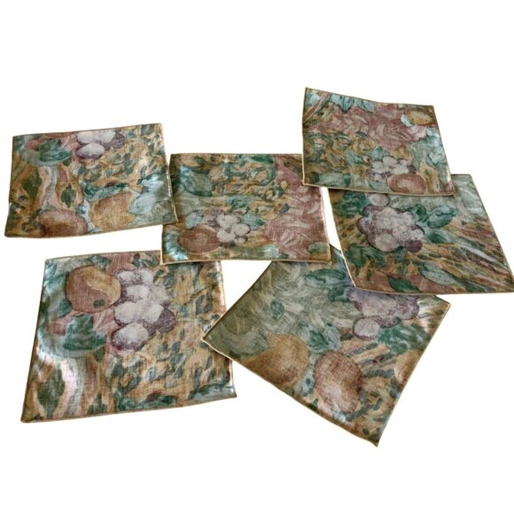 Vintage Set Of 6 John Matouk Fruit Themed Cocktail Napkins - Picture 2 of 7